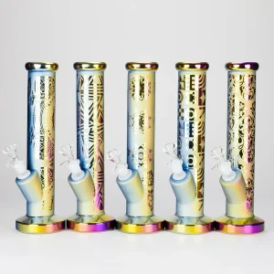 11" Straight Tube Electroplated Metallic Finish w/ Intricate Patterns Glass Bong - Pattern 1