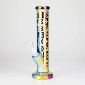 11" Straight Tube Electroplated Metallic Finish w/ Intricate Patterns Glass Bong - Pattern 4