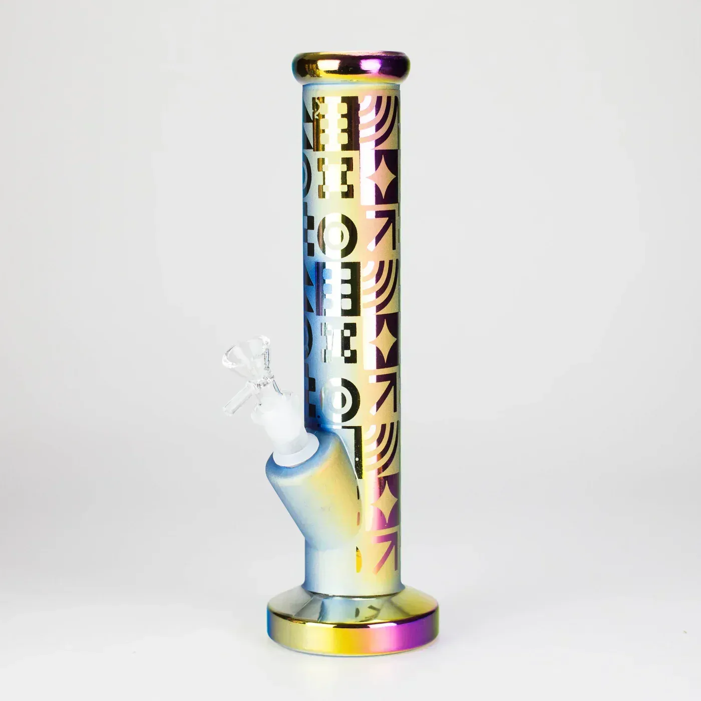 11" Straight Tube Electroplated Metallic Finish w/ Intricate Patterns Glass Bong - Pattern 4