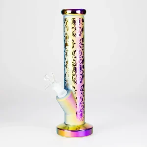 11" Straight Tube Electroplated Metallic Finish w/ Intricate Patterns Glass Bong - Pattern 5