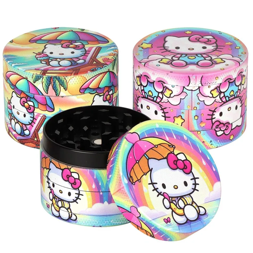 12CT DISPLAY - Kitty Aluminum Grinder - 4pc / 2" / Assorted Designs - Image 2
