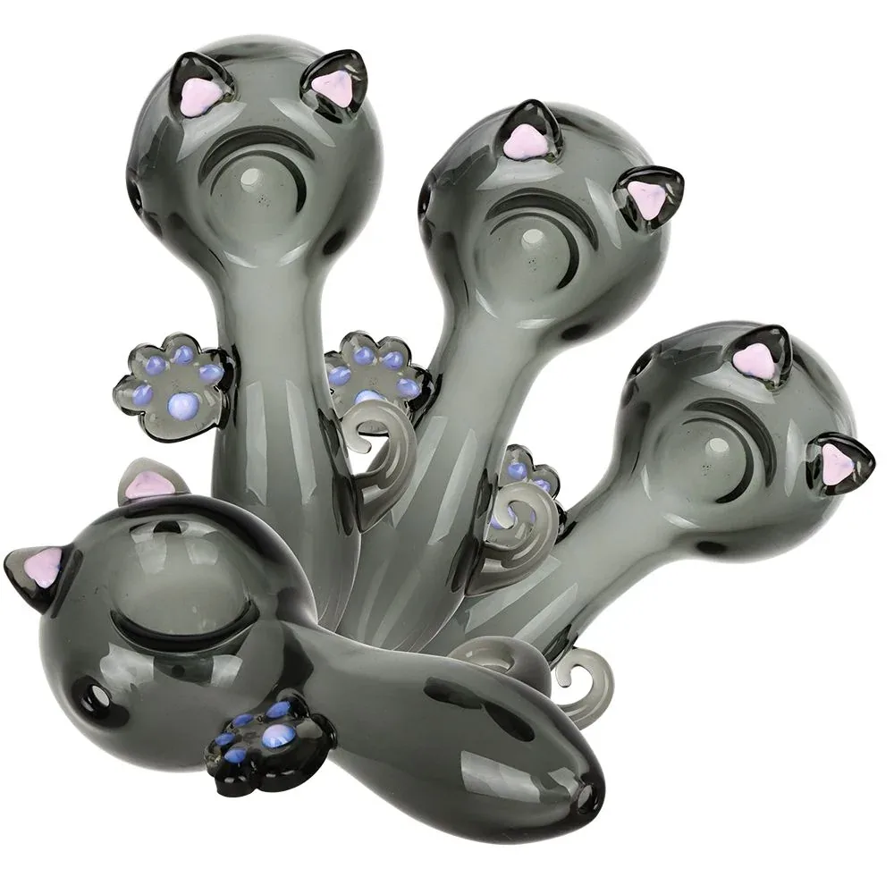 4CT BUNDLE - Pretty Cat Glass Spoon Pipe - 4"