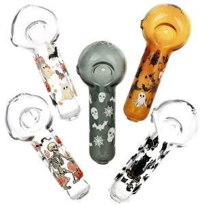 5CT BUNDLE - Pulsar Halloween Glass Spoon Pipe - 4.5" / Assorted Colors & Designs