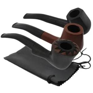 6" Grandpa Sherlock Wood Pipe with Leather Pouch