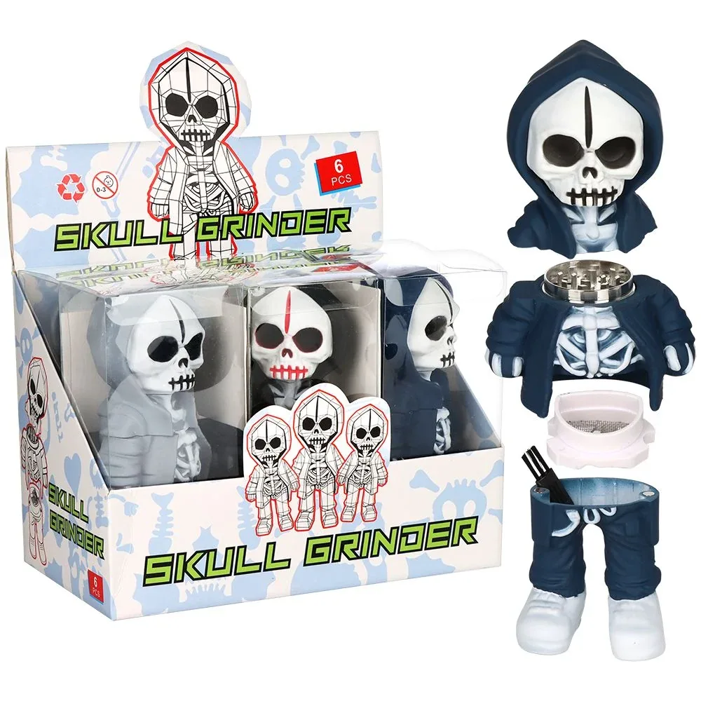 6CT DISPLAY - Scary Skully Boyz Aluminum Grinder - 4pc / 1.5" / Assorted Colors