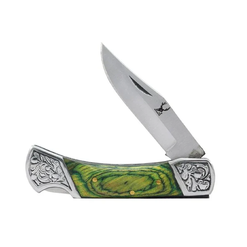 7" Green Wood Handle Folding Pocket Knife