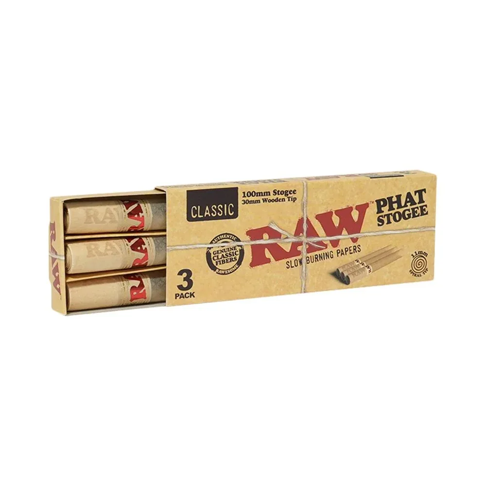 8CT DISPLAY - RAW Phat Stogee Straight Roll W/ Wooden Tip - 100mm / 3pc - Image 2
