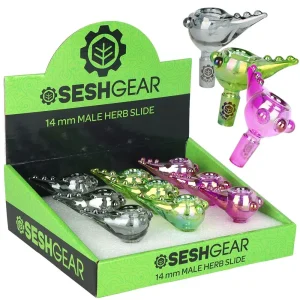 9CT DISPLAY - SeshGear Chromatic Pushed Bowl w Pulled Handle - 14mm M / Assorted Colors