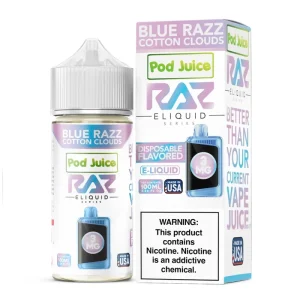 Blue Razz Cotton Clouds Pod Juice RAZ Disposable Collab E-juice 100ml (Freebase)