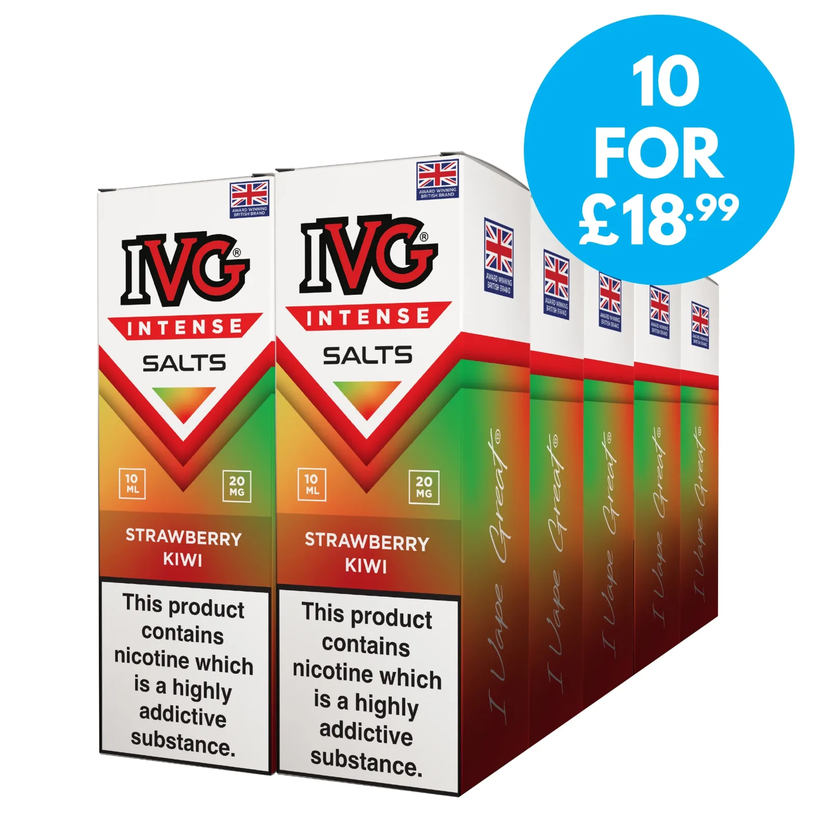 Box of 10 – 20mg (2%) IVG Intense Nic Salts 10ml E-Liquid