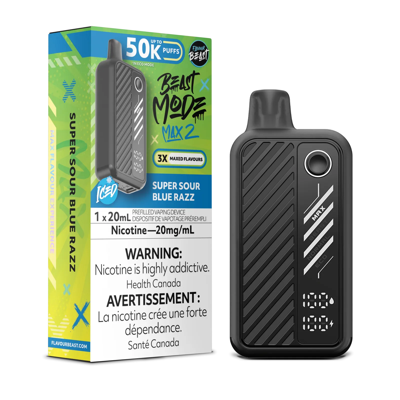Flavour Beast Mode Max 2 Super Sour Blue Razz iced 50k