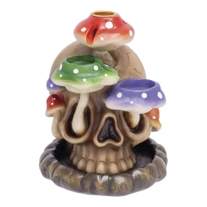Fujima -Tri-Mushroom Skull Backflow Incense Burner 6"