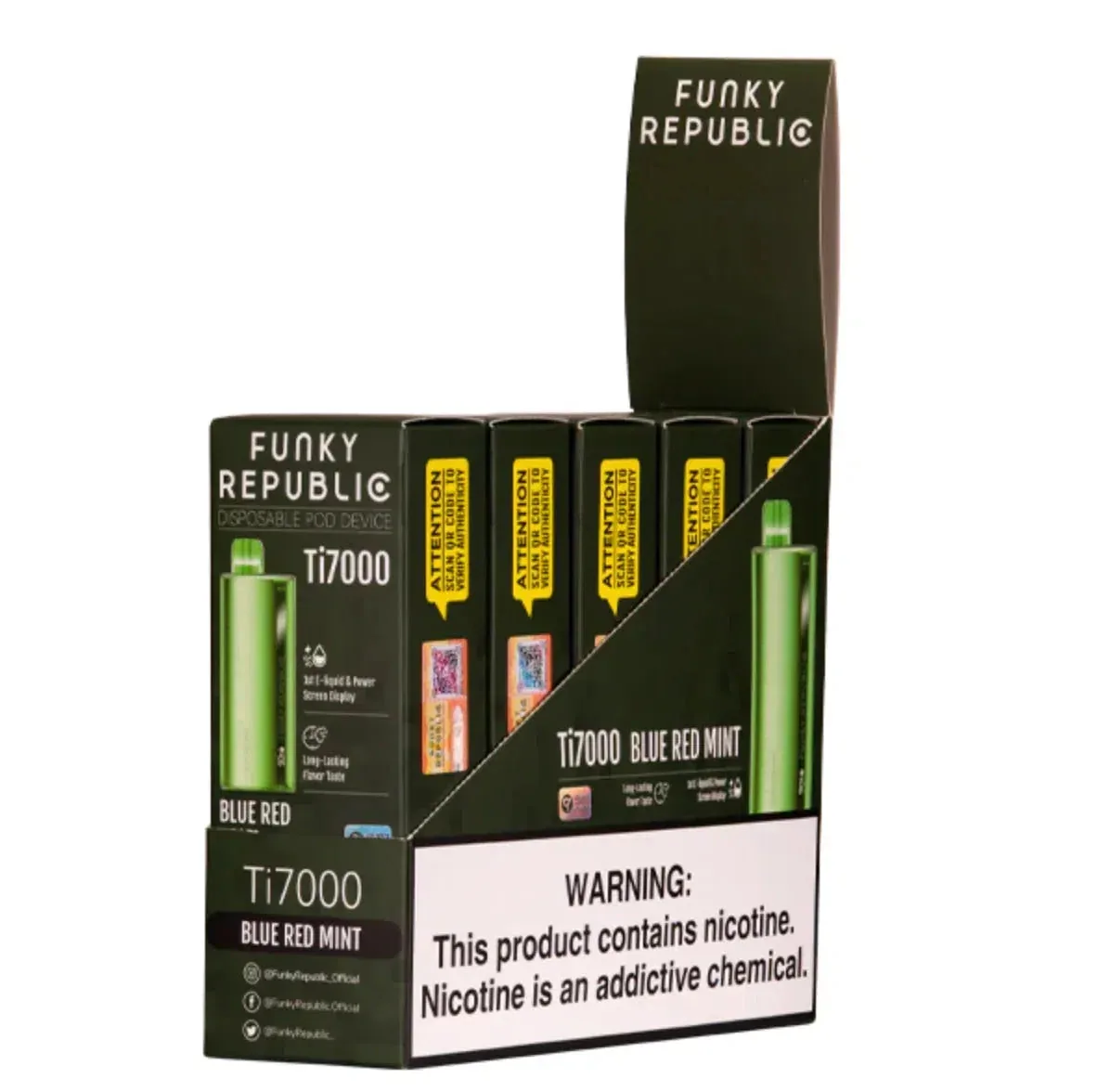 Funky Republic TI7000 7,000 Puff Rechargeable Nicotine Disposable 5pk - Image 2