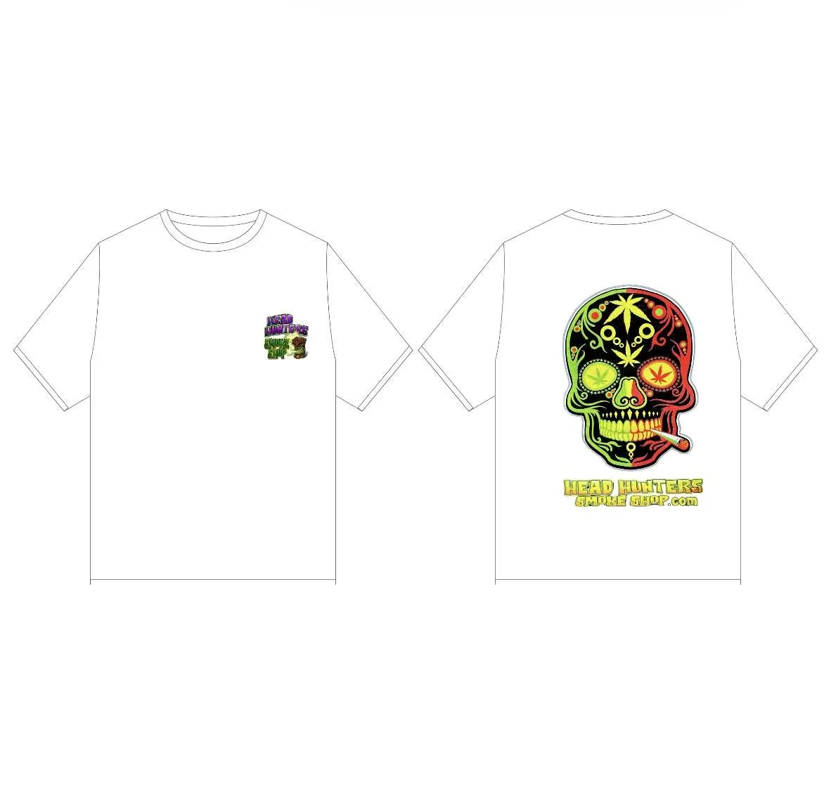 Head Hunters T- Shirt - "Rasta Sugar Skull" White
