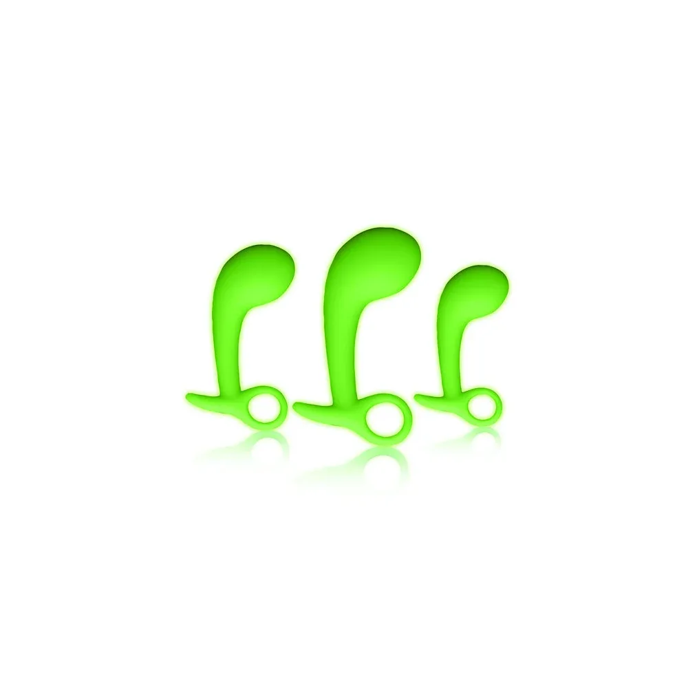 Ouch! Glow in the Dark Prostate Kit 3-Piece Anal Plug Set Neon Green - Image 2