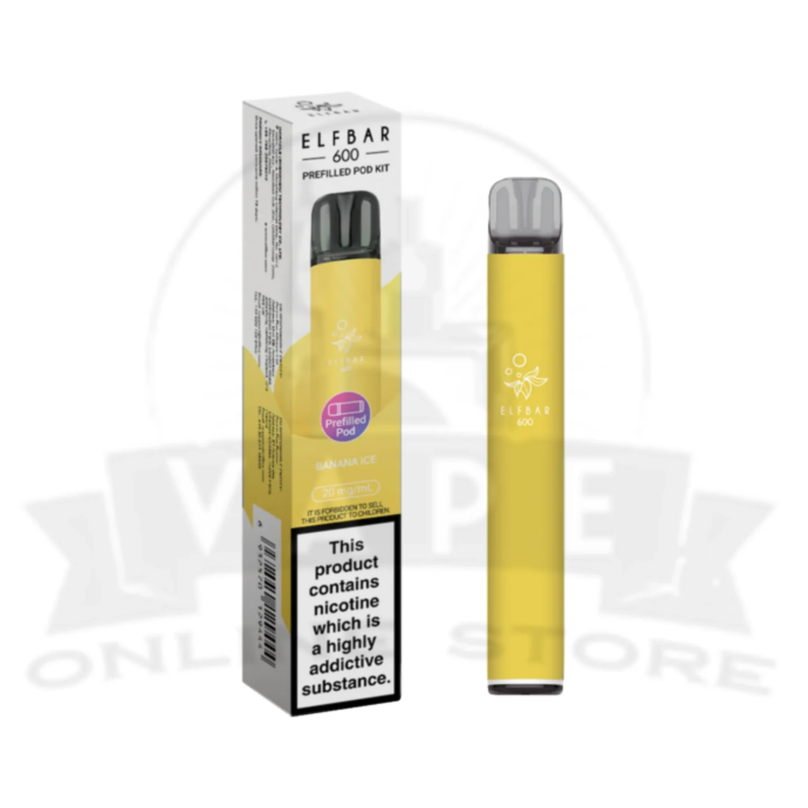 Banana Ice Elf Bar 600 Puffs 20mg Reusable Vape Pod Kit