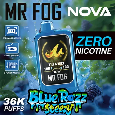 MR FOG NOVA BLUE RAZZ STEEZY SERIES (ZERO NICOTINE) 36,000 PUFFS VAPE