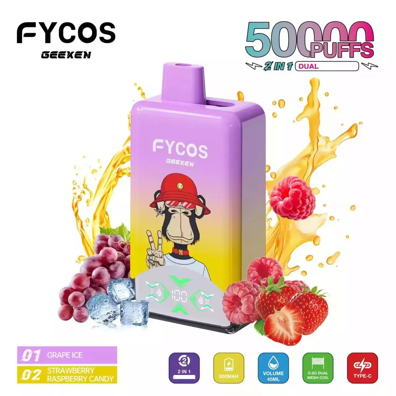 FYCOS Dual Tastes 50000 Puffs Rechargeable Disposable Vape Wholesale Bulk Buy - Image 2
