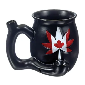 CANADIAN LEAF ON BLACK CHUBBY PREMIUM ROAST & TOAST PIPE MUG