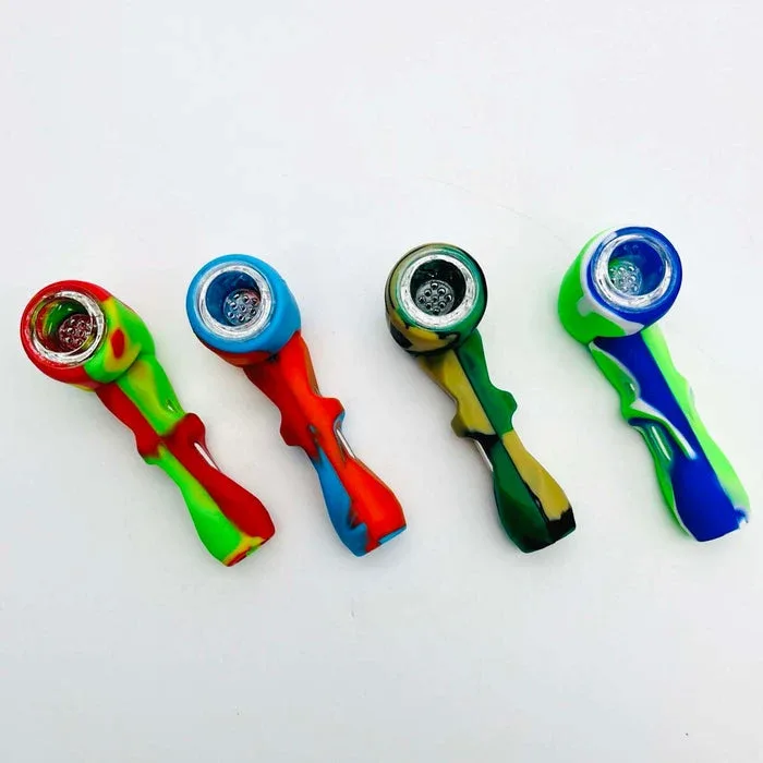 Multi-Coloured Silicone Hand Pipe W/ Glass Bowl - Image 2
