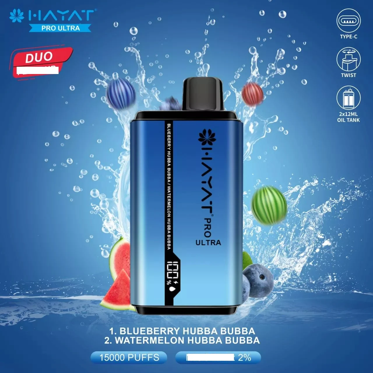 Hayat Pro Ultra 15000 Puffs Duo Tastes Digital Screen 20MG Bulk Buy Rechargeable Disposable Vapes Wholesale - Image 2