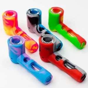 Multi-Coloured Silicone Hand Pipe W/ Glass Bowl