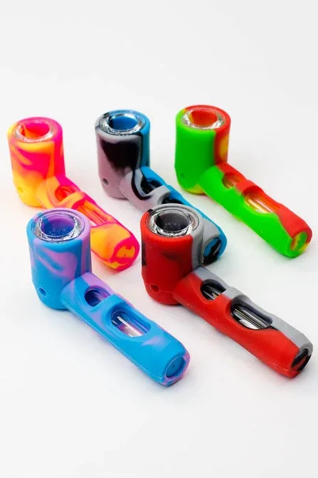 Multi-Coloured Silicone Hand Pipe W/ Glass Bowl