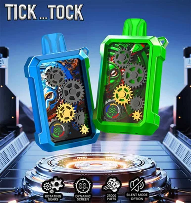 TICK TOCK 16ML 25,000 PUFFS 5% NICOTINE DISPOSABLE VAPE WITH ROTATING GEARS AND DYNAMIC SCREEN