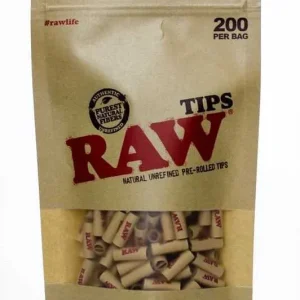 RAW Rolling Paper Pre-Rolled Filter Tips Bag of 200