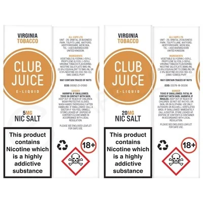 Virginia Tobacco Nic Salt E-Liquid by Club Juice - Image 2