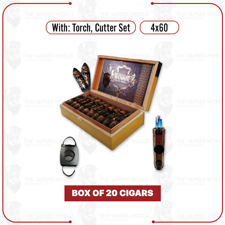 King Solomon 4×60 Box of 20 Cigars with Torch, Cutter Set