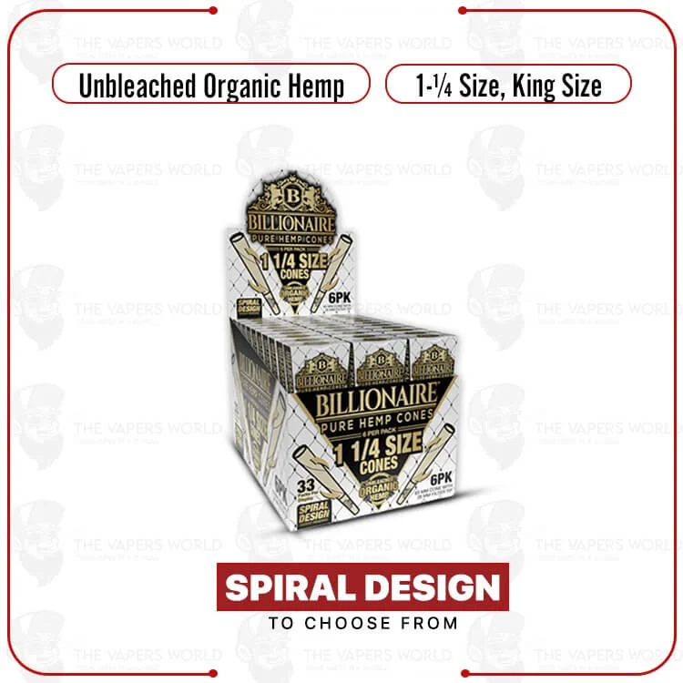 Billionaire – Unbleached Organic – Pre-Rolled Cone – 18/33’s
