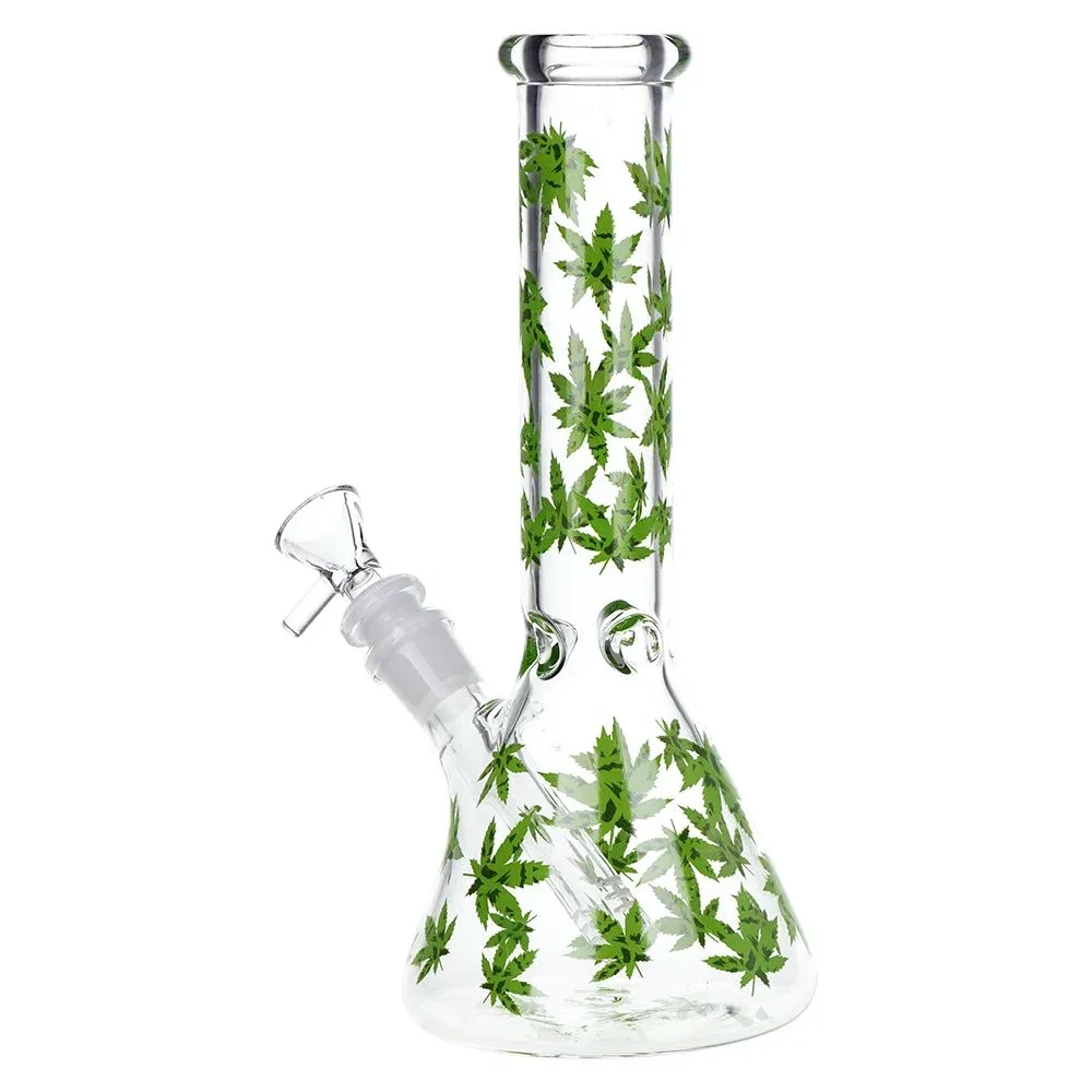 SeshGear Green Leaf Beaker Glass Water Pipe - 9.75" / 14mm F - Image 2