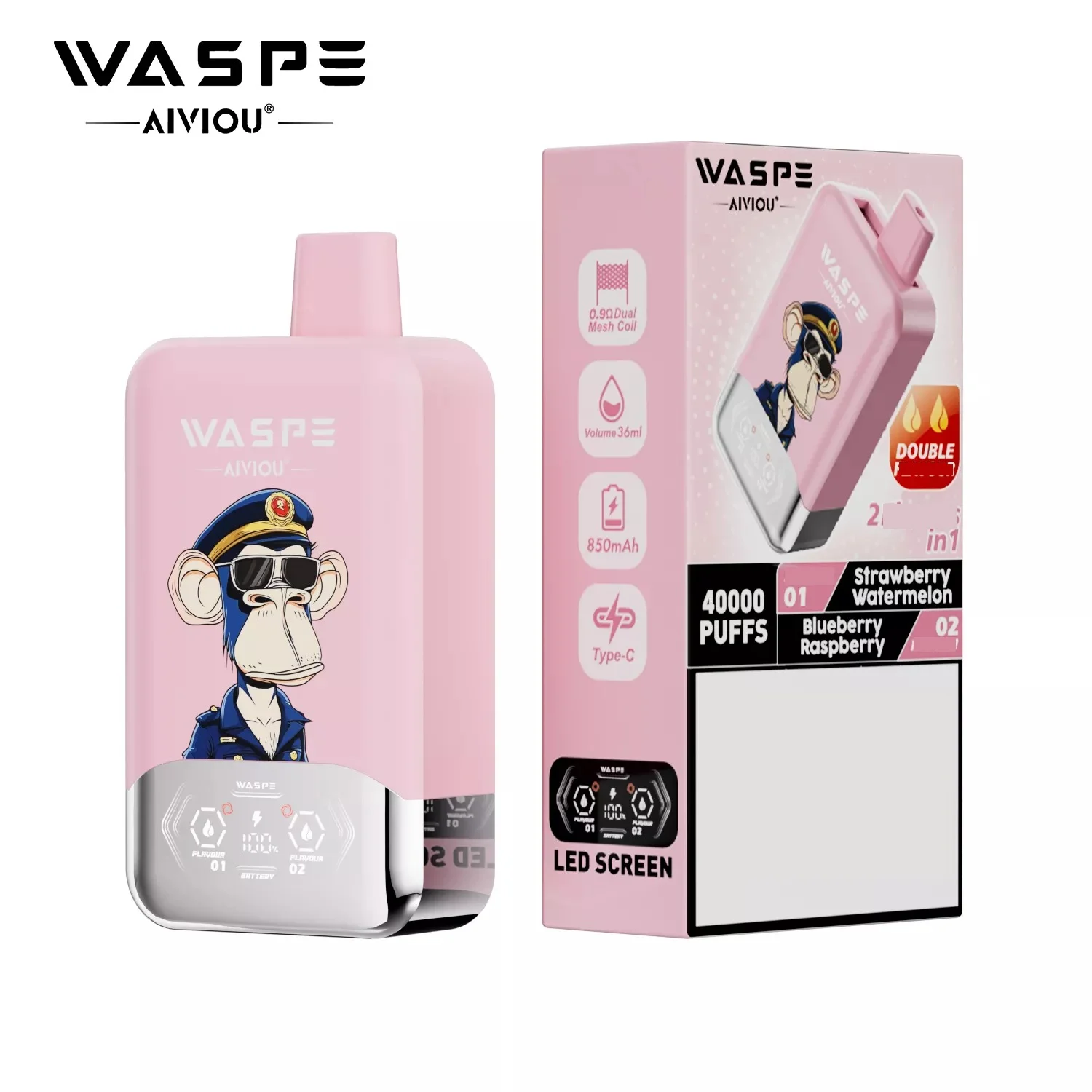 WASPE AIVIOU 40000 Puffs Double Taste LED Screen Bulk Buy Rechargeable Disposable Vapes Wholesale