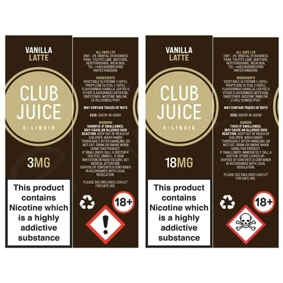 Vanilla Latte E-Liquid by Club Juice 50/50 - Image 2