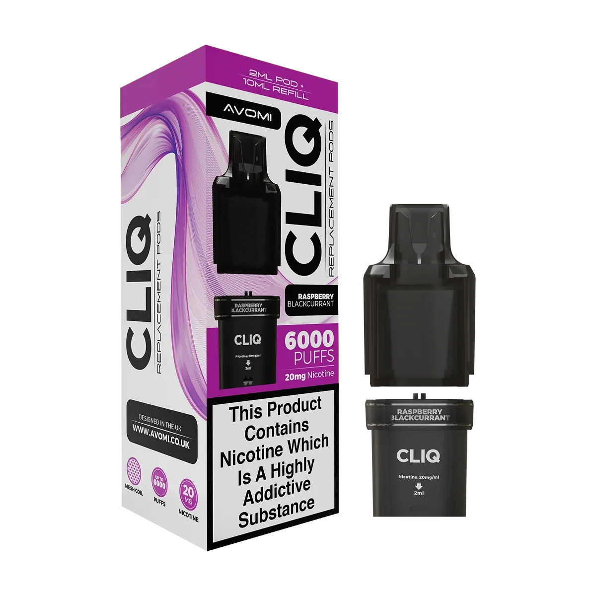 Raspberry Blackcurrant Avomi Cliq 6000 Refill Pack