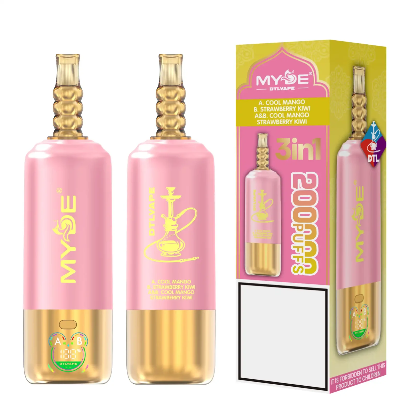 MYDE DTL 3 In 1 Taste 200000 Puffs Shisha Hookah Disposable Vapes 200K Wholesale Bulk Buy Mesh Coil LED Display - Image 2
