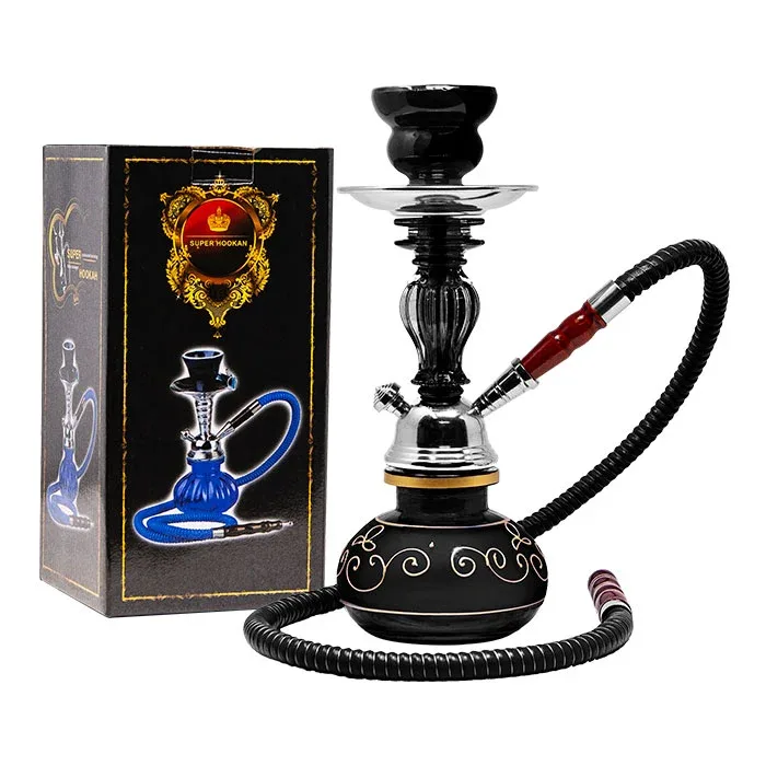 Floral Design Black 11" Glass Hookah - Image 2