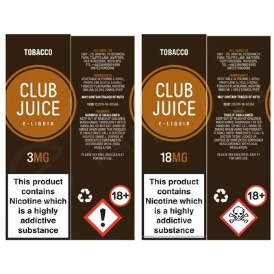 Tobacco E-Liquid by Club Juice 50/50 - Image 2