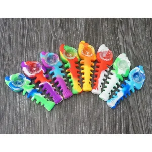 Fish Bone Silicone Pipe With Glass Bowl
