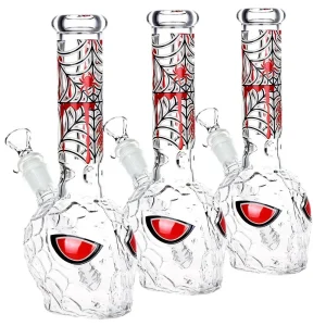 3CT BUNDLE - Spider Dude Molded Glow in the Dark Glass Water Pipe - 9.75" / 14mm F