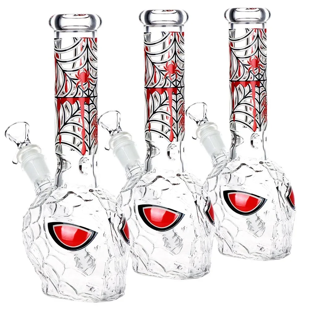 3CT BUNDLE - Spider Dude Molded Glow in the Dark Glass Water Pipe - 9.75" / 14mm F