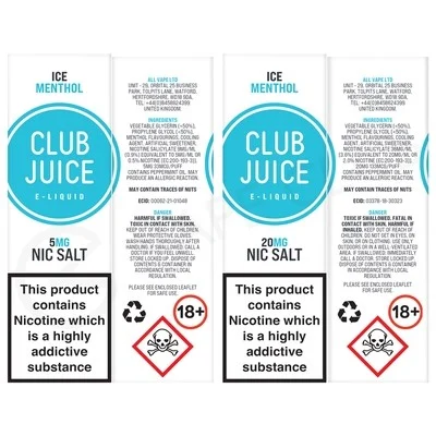 Ice Menthol Nic Salt E-Liquid by Club Juice - Image 2