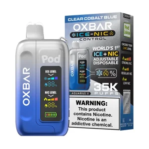 Clear Cobalt Blue OXBAR Ice-Nic Control 35K 35000 Puffs Disposable Vape By Pod Juice 5%