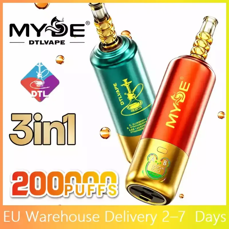 MYDE DTL 3 In 1 Taste 200000 Puffs Shisha Hookah Disposable Vapes 200K Wholesale Bulk Buy Mesh Coil LED Display
