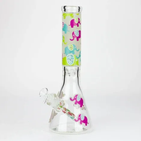 14" Graphic W/ Cubic Zirconia Decor Beaker Bong - Image 2