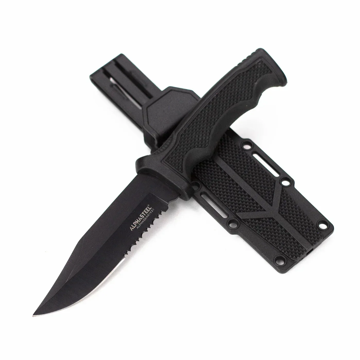 ALPHASTEEL - 9" Fixed Blade Serrated Knife w/ ABS Sheath