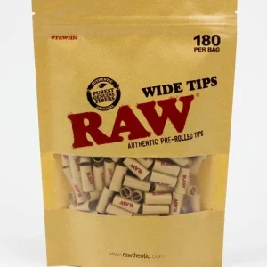 RAW Rolling Paper Pre-Rolled Wide Filter Tips Bag of 180