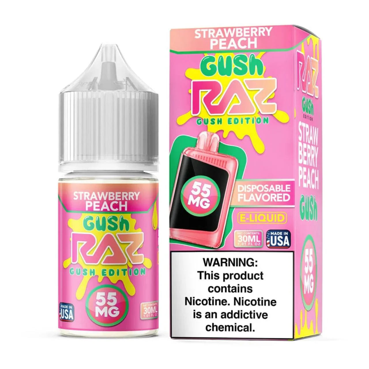 Salt Strawberry Peach Gush Tobacco Free Nicotine E-Juice 30ml | Pod Juice x RAZ