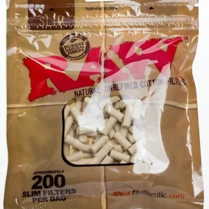 RAW Slim Natural Unrefined Cotton Filter Tips Bag of 200